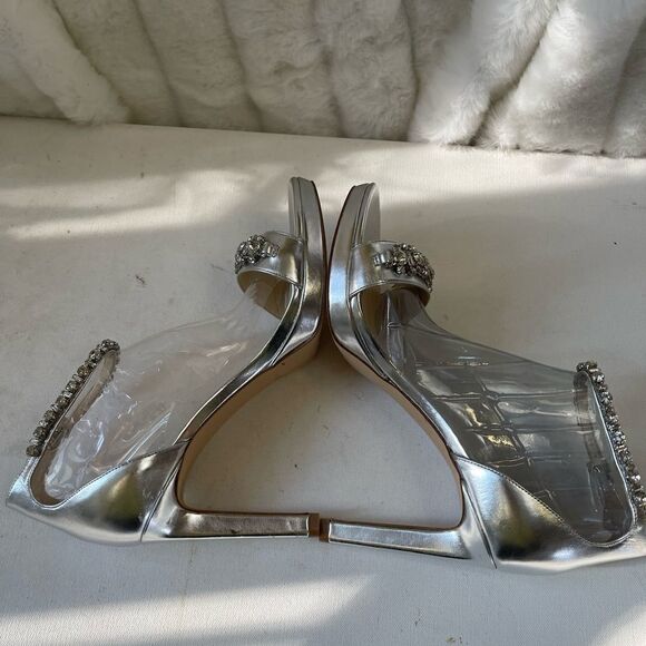 Nine West Engaged silver ankle strap platform sandals with Rhinestones … - Picture 6 of 16